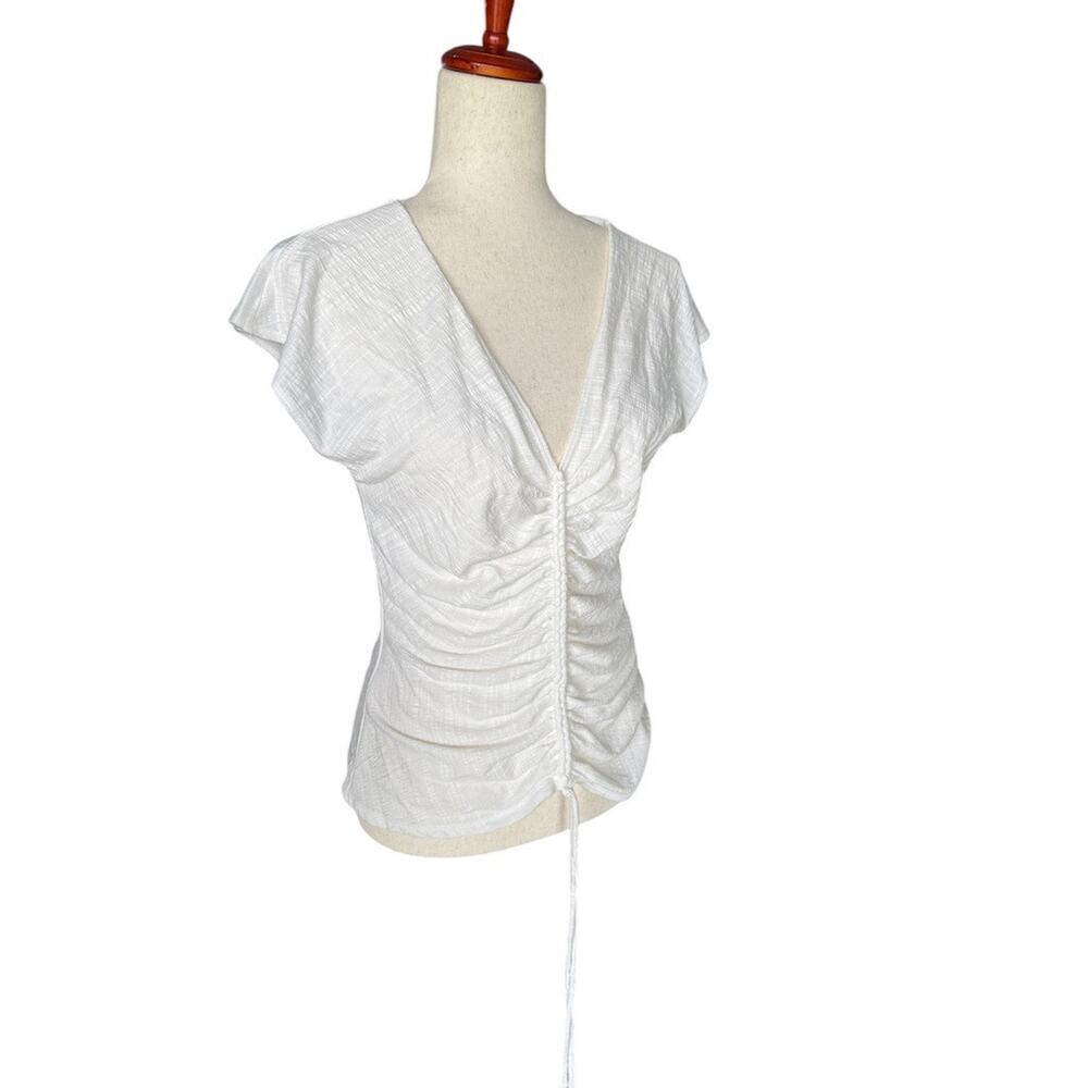 Max Studio Women Top White Short Sleeve Knit Shirt Large